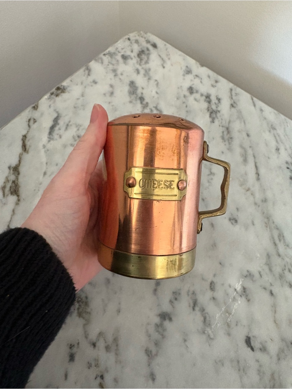 Vintage Copper Cheese Shaker with Brass Accents